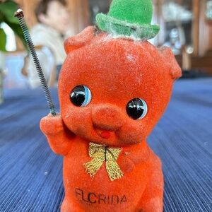 Velvet flecked Piggy Bank with Green Hat